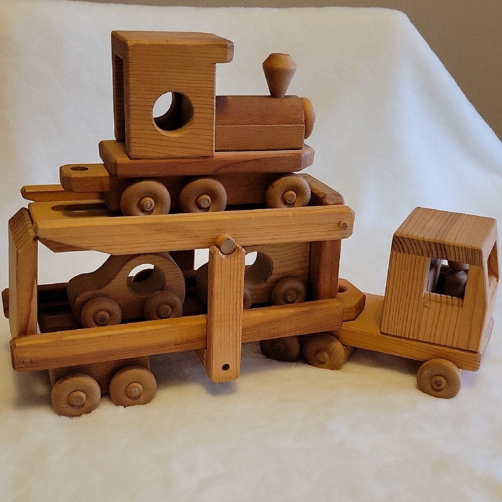 Promo Toy Tractor Trailer with 2 cars, 1 train, one driver